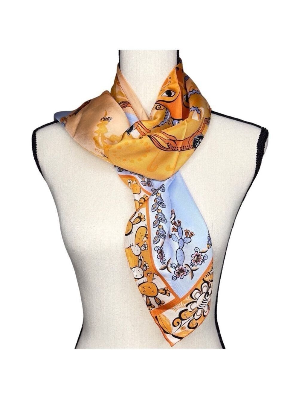 Pineda Covalin Silk Scarf Aztec Sun Jaguar Cactus Desert